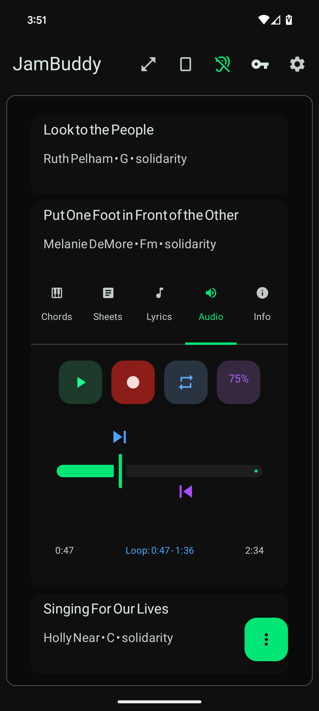 Audio player and looping interface
